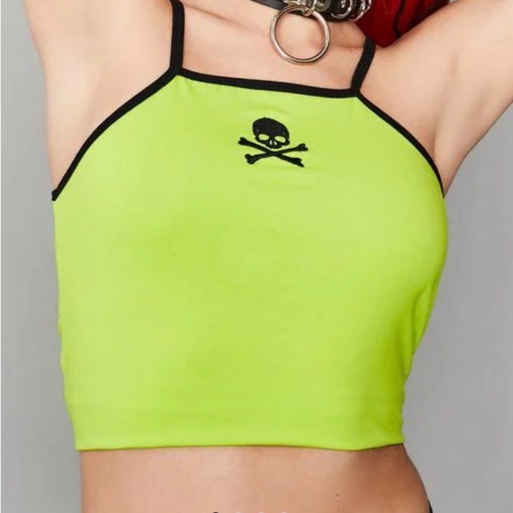 Neon Green Skull Crossbones Crop Top
